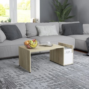 vidaXL Coffee Table White and Sonoma Oak 35.4Inchx17.7Inchx13.8Inch Chipboard - 1 of 4