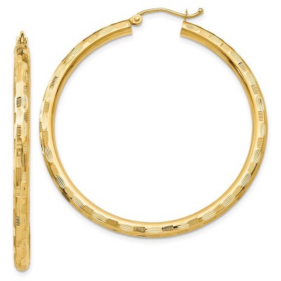Black Bow Jewelry 3mm x 45mm 14k Yellow Gold Textured Round Hoop Earrings