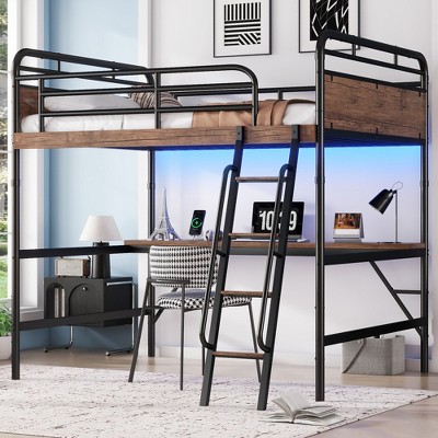Grungis Twin XL over Twin XL Loft Bed with LED Light and Charge StationBunk Bed with Guardrails and 2 Drawers,Loft and Bunk Bed for Bedroom