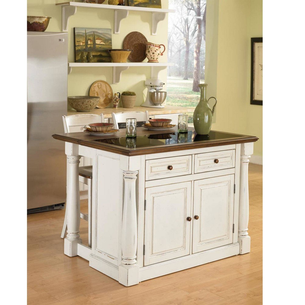Monarch  Kitchen Island and Two Stools Antique  - Home Styles