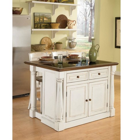 Monarch Kitchen Island And Two Stools, White Kitchen Island With Stools