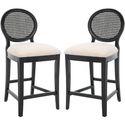 Karlee Rattan Counter Stool (Set of 2) - SFV2131 - Black/Beige - Safavieh Couture