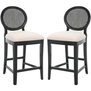 Karlee Rattan Counter Stool (Set of 2) - SFV2131 - Black/Beige - Safavieh Couture - 1 of 4