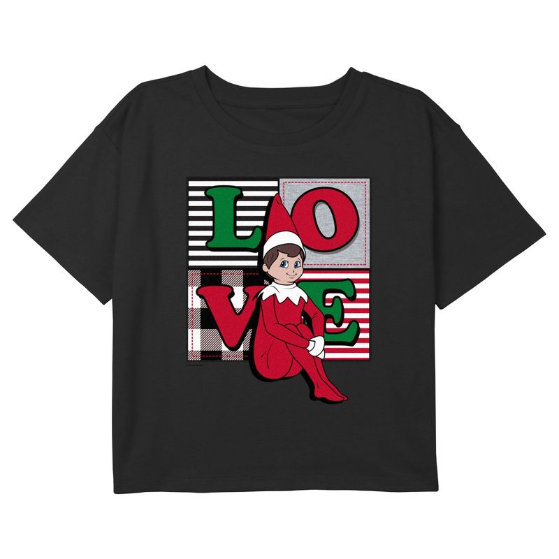 Girl's The Elf on the Shelf Plaid Squares Love T-Shirt, 1 of 4