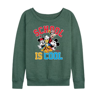 Women's - Disney - School Is Cool Lightweight French Terry Wide Neck Long Sleeve Shirt