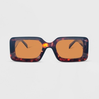 Women's Plastic Rectangle Sunglasses - Wild Fable™ Dark Brown/Tortoise Print