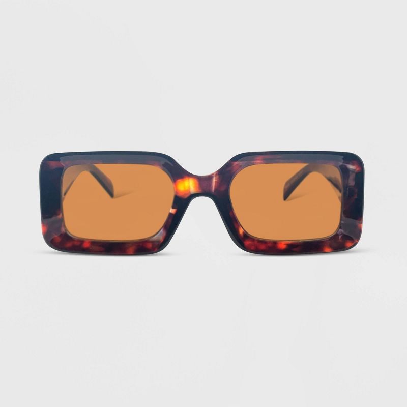 Women&#39;s Plastic Rectangle Sunglasses - Wild Fable&#8482; Dark Brown/Tortoise Print, 1 of 3