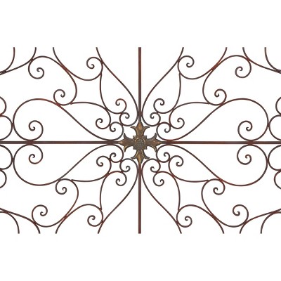 Brown Metal Scrollwork Fleur De Lis Wall Sculpture