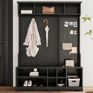 KTMBDW 3-in-1 Hall Tree with Shoe Storage Bench, Entryway Bench with Shoe Storage, Storage Shelves and Pegboard,  for Entryway, Bedrooms - 1 of 4