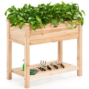 Costway Raised Garden Bed Elevated Wood Planter Box Stand for Vegetable Flower - 1 of 4