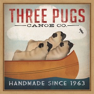 Amanti Art Three Pugs in a Canoe (handmade) by Ryan Fowler Framed Canvas Wall Art - 1 of 4