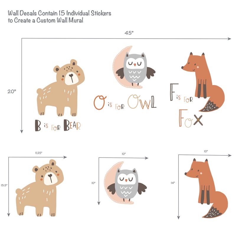 Bedtime Originals Animal Alphabet Beige/Gray Bear/Owl/Fox Woodland Wall Decals, 2 of 5