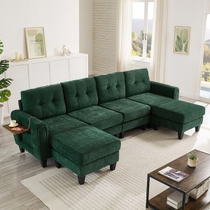 Whisen 115" Modern U-shaped Sectional Sofa, Upholstered Couch with Two Movable Ottomans and Side Tables - 1 of 4