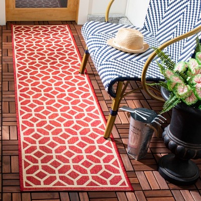 Red and Creme Geometric Synthetic Runner Rug, 2'-2" x 6'