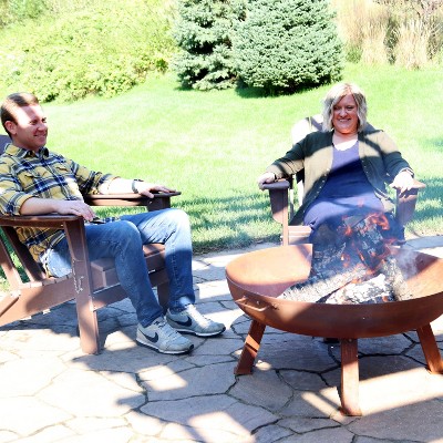 Rustic Cast Iron 34" Outdoor Wood-Burning Fire Pit Bowl with Handles