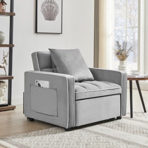 Modern Black Three-in-one Sofa Bed Chair, Folding Design, Adjustable Back, Converts to Recliner or Single Bed for Adults - 1 of 4