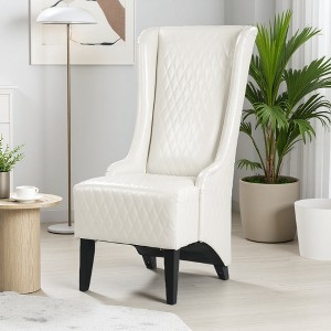 23" Faux Leather High-Back Accent Chair with Padded Seat and Wood Legs - 1 of 4