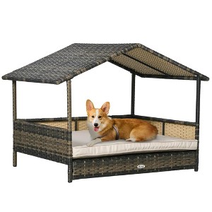 Resenkos Dog House, Pet House,Dog Cave,Wicker Dog House with Removable Cushion Lounge, Khaki - 1 of 2