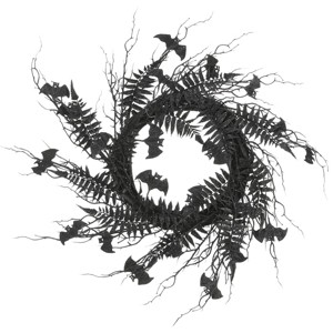 24" Halloween Black Fern and Bats Wreath - National Tree Company - 1 of 4