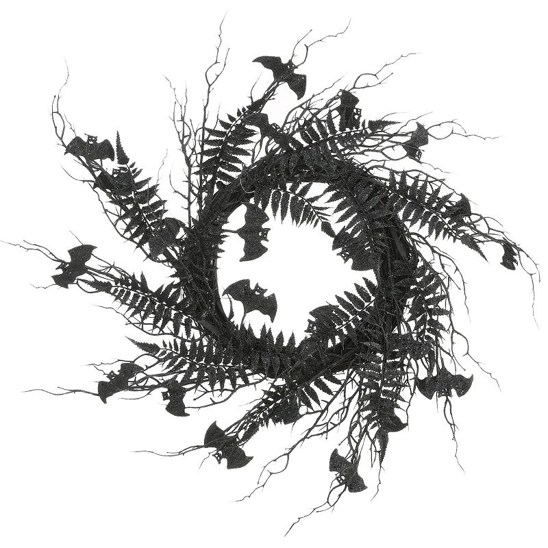 24" Halloween Black Fern and Bats Wreath - National Tree Company, 1 of 6
