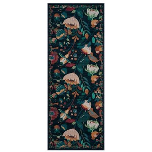 Coolmee Washable Large Rug for Bedroom Non Slip, Soft Boho Vintage Flower Birds Distressed Throw Carpet for Dinning Room Playroom, Black - 1 of 4