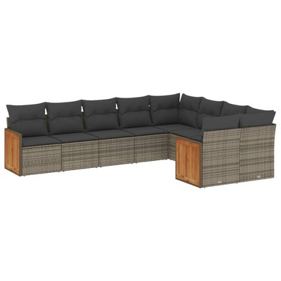 vidaXL 9 Piece Patio Sofa Set with Cushions Gray Poly Rattan - Without Table
