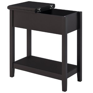 Aghana Digitals Dark Coffee Narrow Flip Top End Table with Storage Cabinet & Bottom Shelf - - 1 of 4
