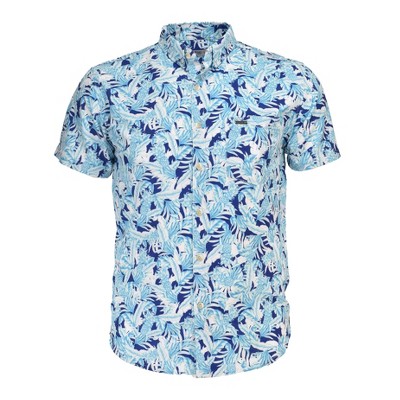 Banana Boat Upf 50+ Men's Hawaiian Print Shirt | Blue Palm Leaves ...