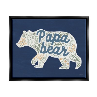 Stupell Industries Blue Floral Papa Bear Framed Floater Canvas Wall Art