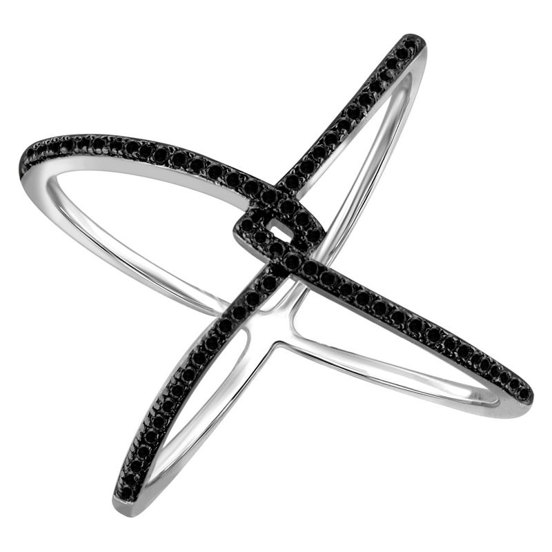 1/7 CT. T.W. Round-Cut Black Diamond Prong Set Geometric Ring in Sterling Silver (8), 1 of 3