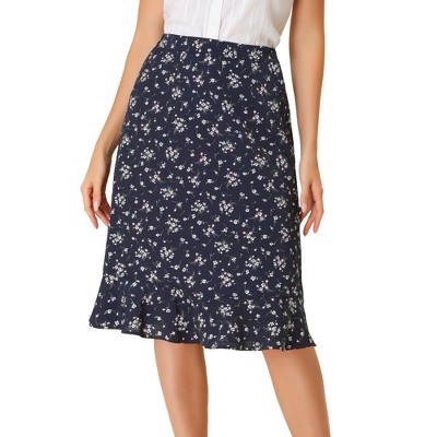 INSPIRE CHIC Women's Floral Ruffle Elastic High Waist Button Flowy Split Skirt