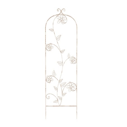 46 in. Decorative Leafy Vine and Butterfly Design Metal Garden Trellis for Climbing Plants in Antique White