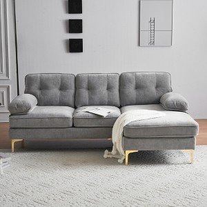 82.6"  Velvet Sectional Sofas L Shaped Upholstered Couches with Lounge for Living Room, Bedroom -- Frevyn - 1 of 4