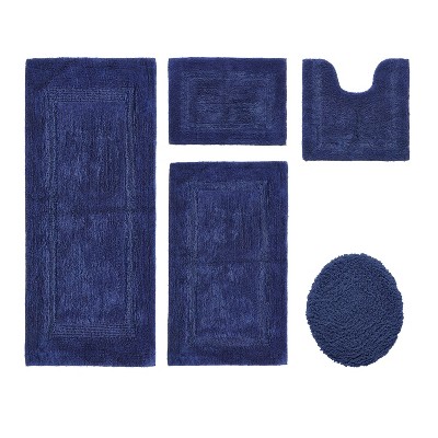 Lux Premium 100% Cotton Tufted Solid Reversible 5 PC Bath Rug Set – Ultra-Soft, Water-Absorbent, Durable, Machine Washable Bathroom Rug
