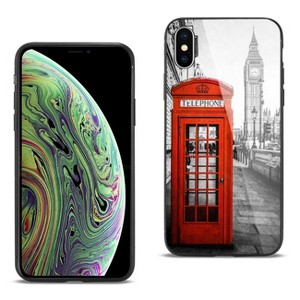 Reiko iPhone XS Max Hard Glass Design TPU Case with London Phonebooth Design - 1 of 4