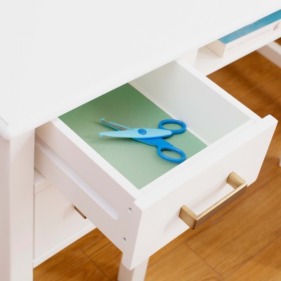 White Wood Kids Desk with Hutch and Storage Drawers