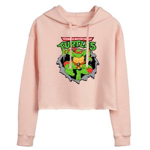 Women's - Teenage Mutant Ninja Turtles - Raphael Breaking Through Shirt Cropped Graphic Hoodie - 1 of 3