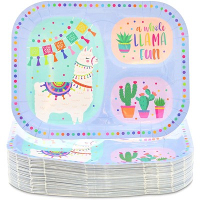 Blue Panda 48 Pack Llama and Cactus Paper Plates for Kids Birthday, Baby Shower Party Supplies, 9.25x7"