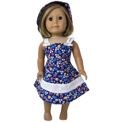 Doll Clothes Superstore Handmade Dark Blue Floral Sundress with White Accents  Fits 18-Inch Girl Dolls