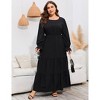 Coolmee Womens Plus Size Fall Long Sleeve Maxi Dress Crew Neck Tiered Ruffle Flowy Long Dresses with Pockets - 3 of 4