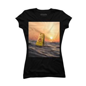 Junior's Design By Humans Caution Wet Floor Floating In Ocean By Bomdesignz T-Shirt - 1 of 2