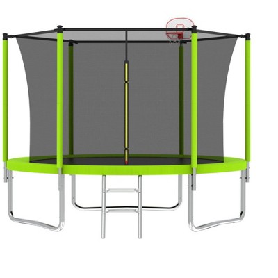 JUJABU 8-FT Safety Trampoline With 6 Fence Poles, Rust-Proof Steel Structure, Load Capacity 240 Lbs