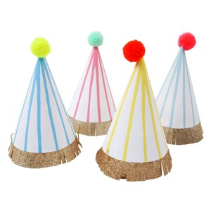 Meri Meri Stripe Pompom Party Hats (Pack of 8) - 1 of 4