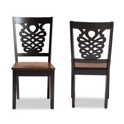 Gervais Two-Tone Dark Brown and Walnut Wood Dining Chair Set