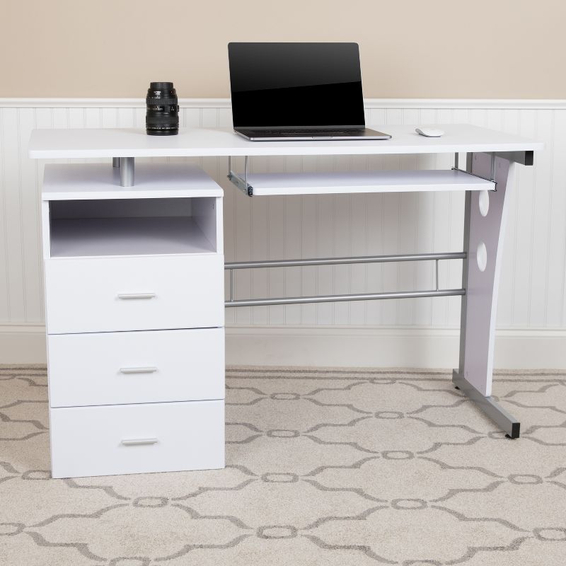 Emma and Oliver Desk with Three Drawer Single Pedestal and Pull-Out Keyboard Tray, 2 of 11