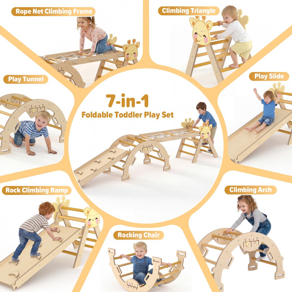 Pikler Triangle Set,7 in 1 Toddler Climbing Triangle Indoor,Foldable Toddler Climbing Toys Indoor 1-3,Pikler Triangle Climbing Toys for 1 Year Old - thumbnail 3