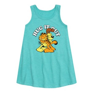 Girls' - Garfield - Hug It Out Graphic Sleeveless Aline Dress - 1 of 3