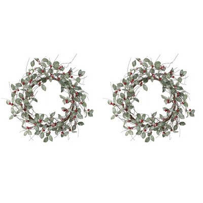 Sullivans Artificial Iced Berry and Leaves Wreath 12.5"L Green