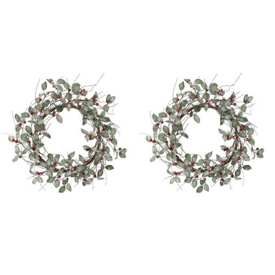 Sullivans Artificial Iced Berry and Leaves Wreath 12.5"L Green