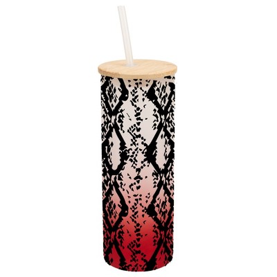 Elanze Designs Snakeskin Animal Print Wrap-Around Design 25 Ounce Frosted Gradient Glass On-The-Go Coffee Travel Skinny Tumbler Mug Cup, Bamboo Lid